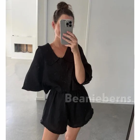 NWT Marlow and Mae 100% Linen Sylvie Blouse in Black Size S - Picture 6 of 11